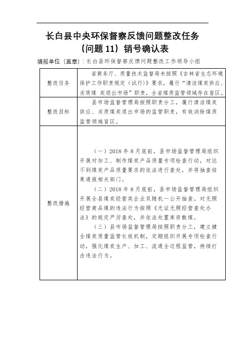 长白县中央环保督察反馈问题整改任务(问题11)销号确认表【模板】