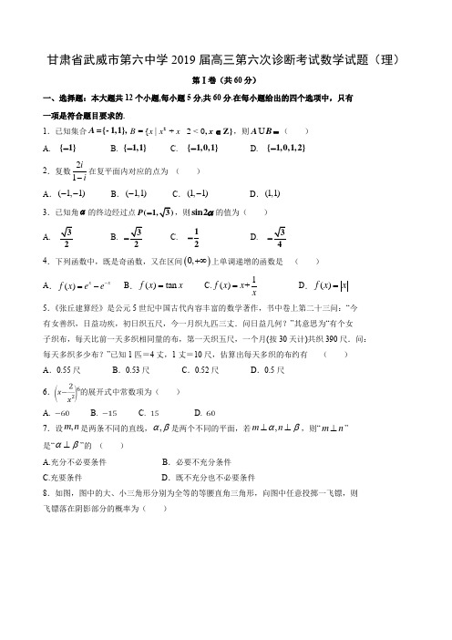 甘肃省武威市第六中学2019届高三第六次诊断考试数学试题(理)及参考答案及评分标准