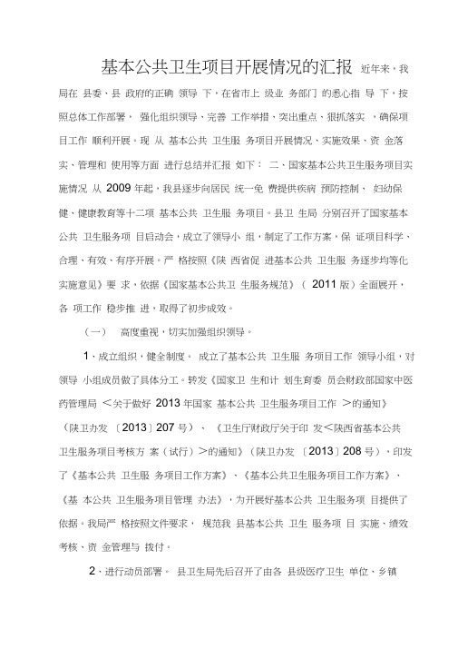 县级公共卫生项目开展情况的汇报