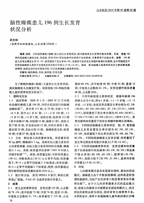 脑性瘫痪患儿196例生长发育状况分析