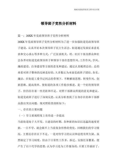 领导班子党性分析材料