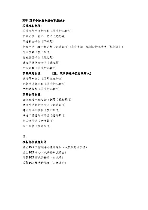 各阶段合规性检查清单 PPP示范项目范本