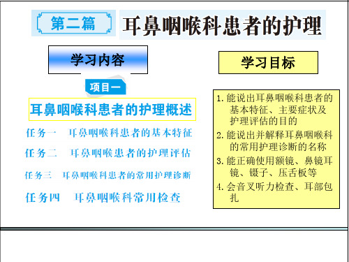 眼耳鼻咽喉口腔科护理技术教学课件：第二篇  项目一  耳鼻咽喉科患者的护理概述