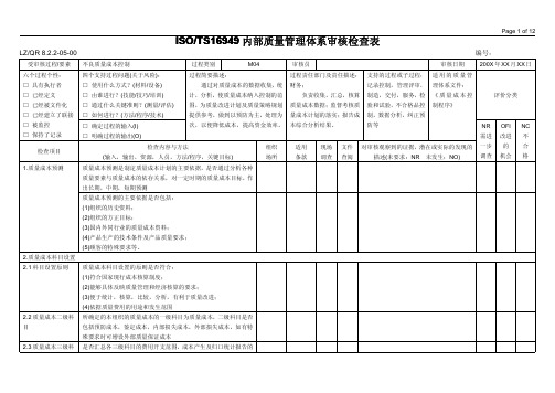 内部质量管理体系审核检查表(M04 不良质量成本控制)