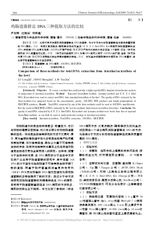 鸡肠道菌群总DNA三种提取方法的比较