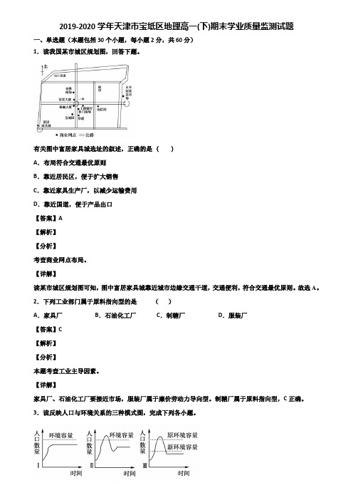 2019-2020学年天津市宝坻区地理高一(下)期末学业质量监测试题含解析