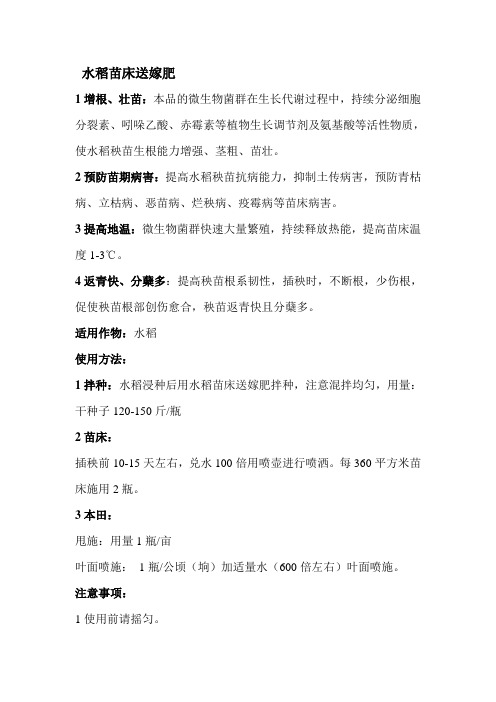 艾加1号 水稻苗床送嫁肥