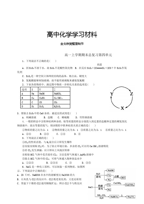 人教版高中化学必修一高一上学期期末总复习第四单元