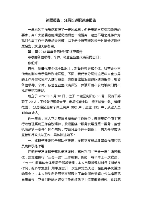 述职报告：分局长述职述廉报告