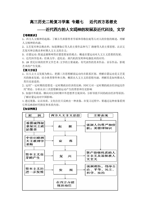 高三历史二轮复习学案--专题七  近代西方思想史