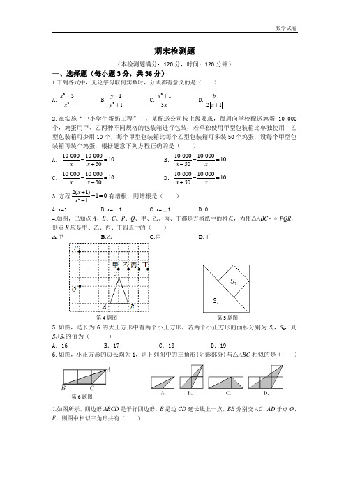 2018-2019学年青岛版八年级上数学期末检测题含答案解析