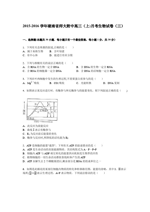 湖南省师大附中2016届高三上学期月考生物试卷(三) 含解析