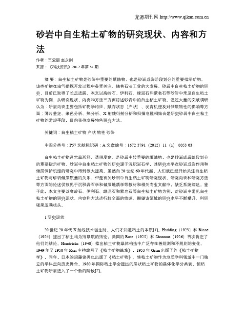 砂岩中自生粘土矿物的研究现状、内容和方法
