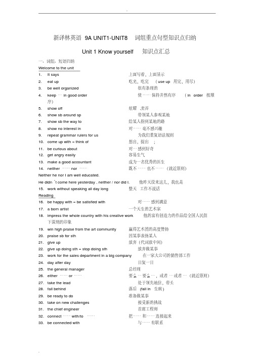 牛津译林九年级上学期英语知识点汇总