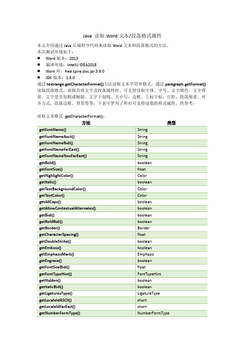 Java 获取Word文本样式(字体、字号、颜色、背景、行距等)