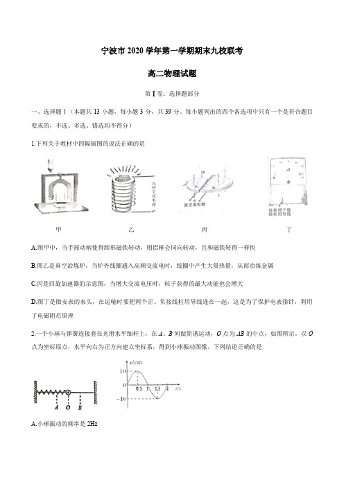 浙江省宁波市九校2020-2021学年高二上学期期末联考物理试题 (含答案)