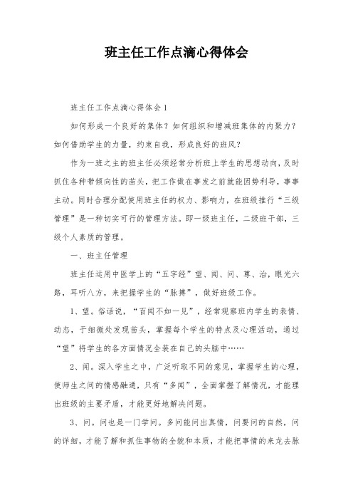 班主任工作点滴心得体会 