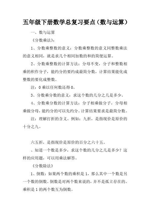 五年级下册数学总复习要点(数与运算)