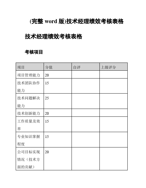 (完整word版)技术经理绩效考核表格