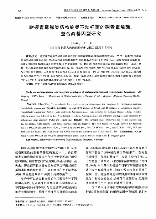 耐碳青霉烯类药物鲍曼不动杆菌的碳青霉烯酶、整合酶基因型研究