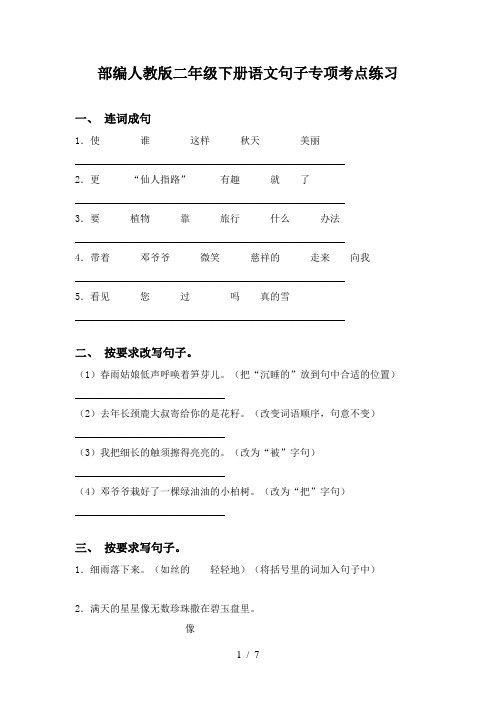 部编人教版二年级下册语文句子专项考点练习