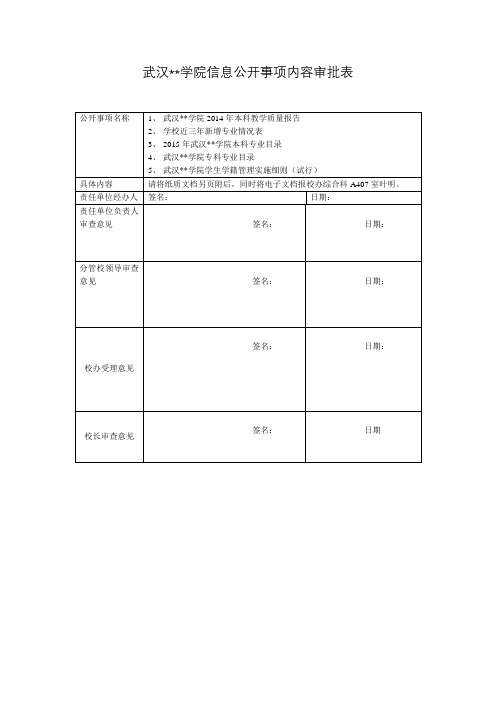 XX学院信息公开事项内容审批表【模板】
