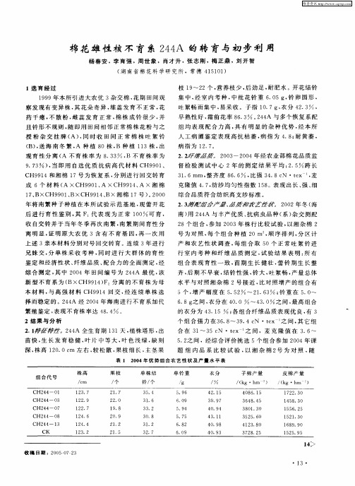 棉花雄性核不育系244A的转育与初步利用