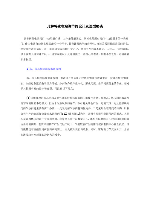 几种特殊电站调节阀设计及选型略谈解读