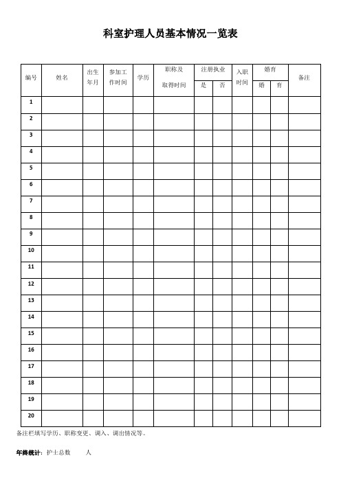 科室护理人员基本情况一览表实用文档
