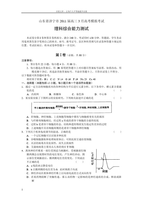 东省济宁市高三模拟考试20111103版