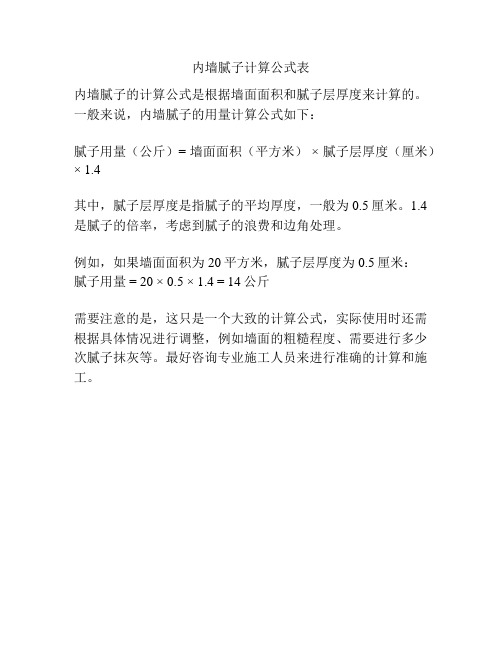 内墙腻子计算公式表