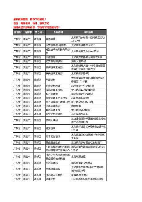 新版广东省清远市清新区玻璃店企业公司商家户名录单联系方式地址大全50家