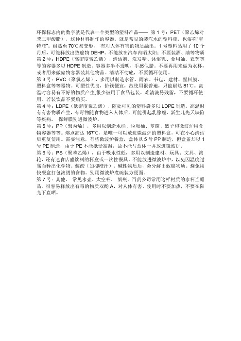 环保标志内的数字就是代表一个类型的塑料产品