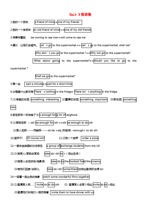七年级英语下册Unit3WelcometoSunshineTown短语归纳新版牛津版