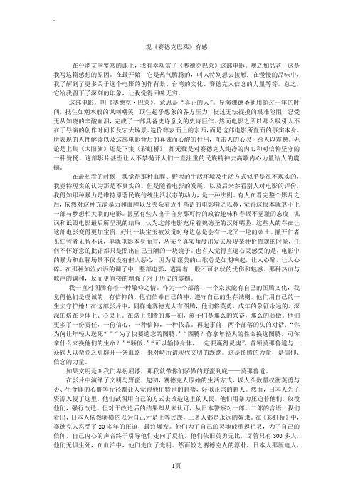 我的观后感《赛德克巴莱》