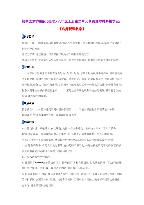 初中艺术沪教版(美术)八年级上册第二单元5肌理与材料教学设计
