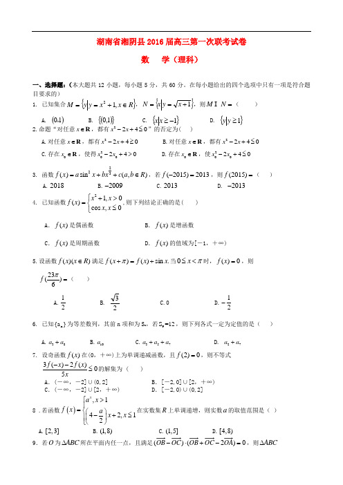 湖南省湘阴县高三数学上学期第一次联考试试题 理