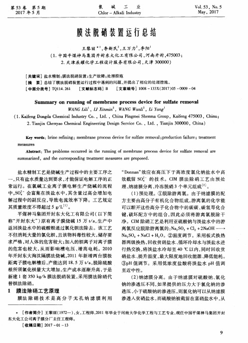 膜法脱硝装置运行总结