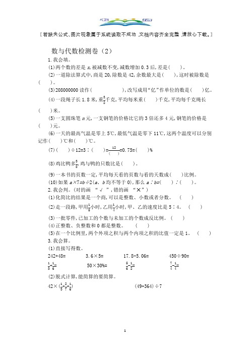 人教版数学六年级下册整理与复习：数与代数检测卷及答案(2).docx