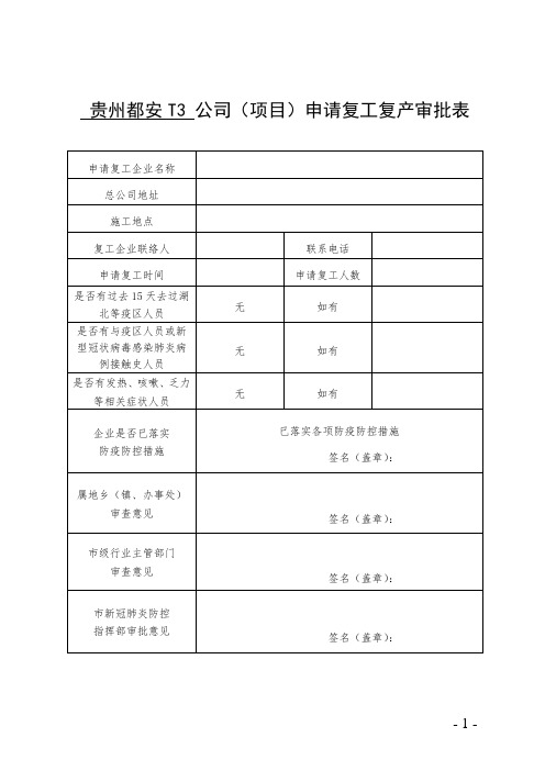 复产复工审批表
