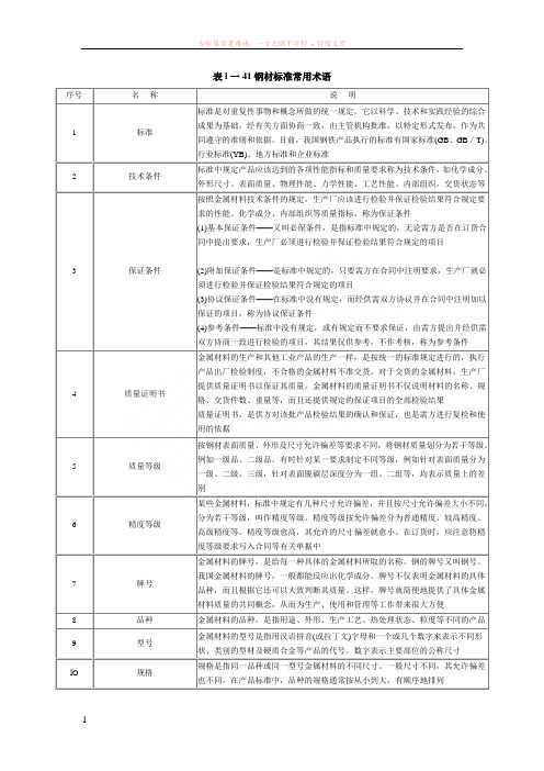 表l-41钢材标准常用术语