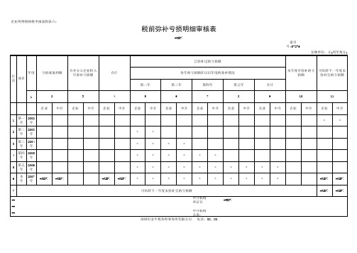 税前弥补亏损明细审核表