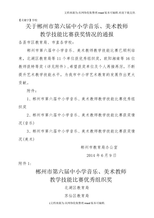 【学校】郴州市第六届艺术教师教学技能比赛结果通报