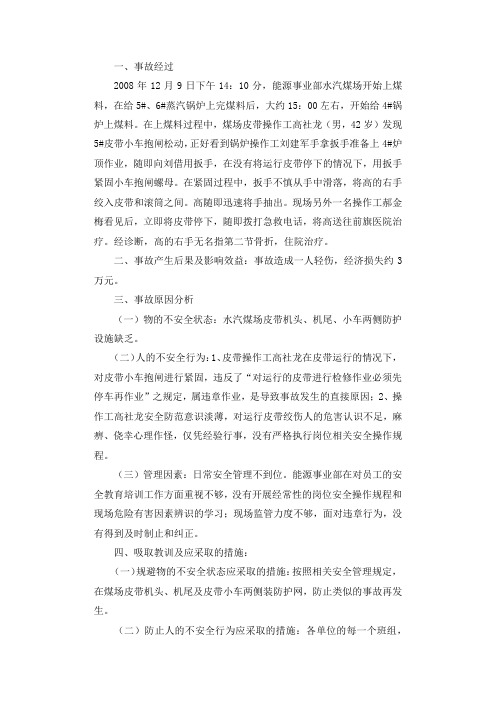 能源事业部水汽煤场皮带绞伤事故调查报告.docx