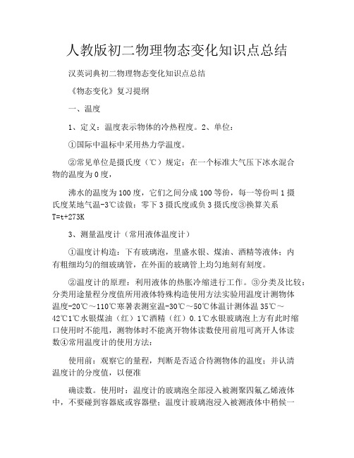 人教版初二物理物态变化知识点总结