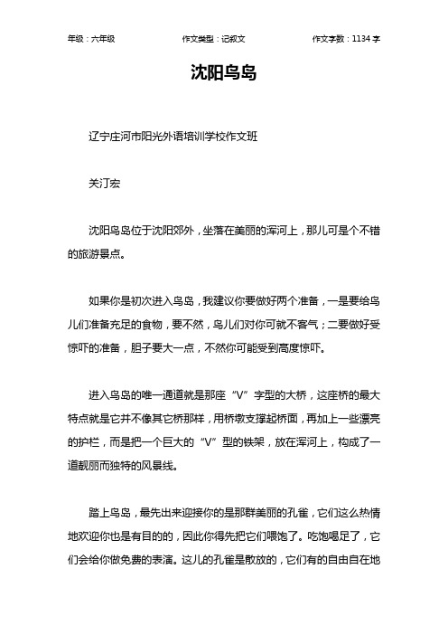 沈阳鸟岛作文【小学六年级1100字】