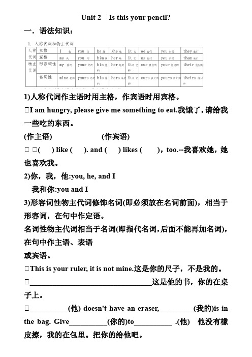 Unit 2单元复习知识点 人教新目标英语七年级上册  