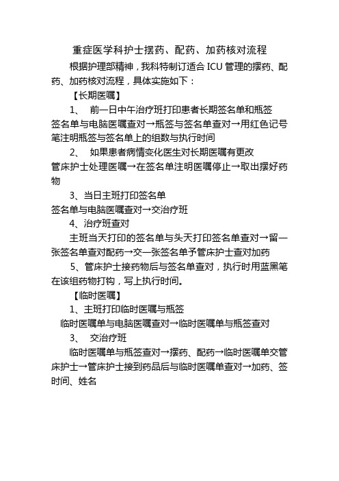 ICU摆药、配药、加药核对流程