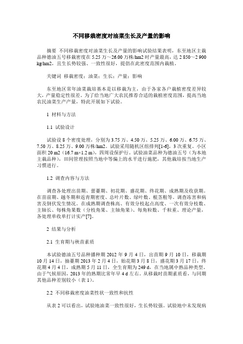 不同移栽密度对油菜生长及产量的影响_0