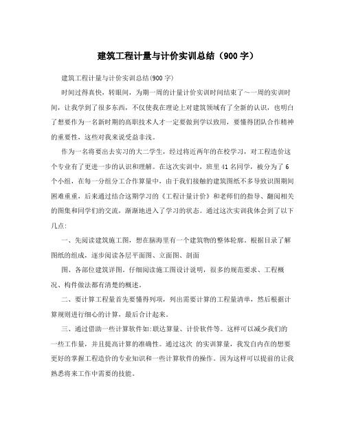 建筑工程计量与计价实训总结(900字)